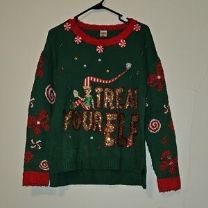 Treat Your Elf Ugly Christmas Sweater Medium